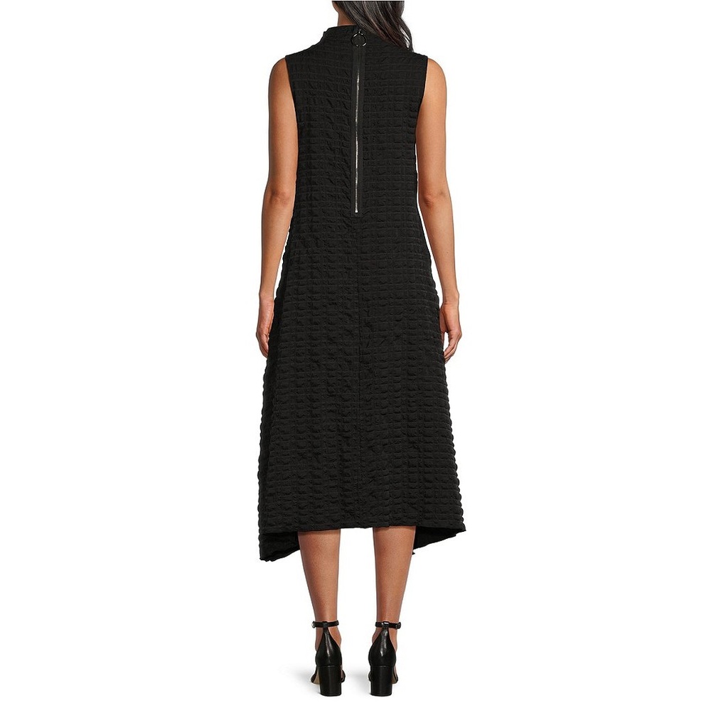 IC Collection Textured Bubble Check Mock Neck Swing Waistless Midi Dress S NWOT - Picture 4 of 14